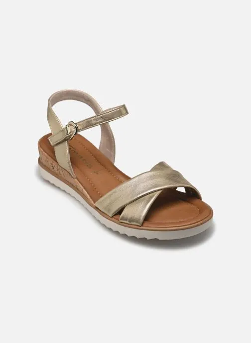 Sandalen met sleehak en plateau 28106-42 dames goud en brons