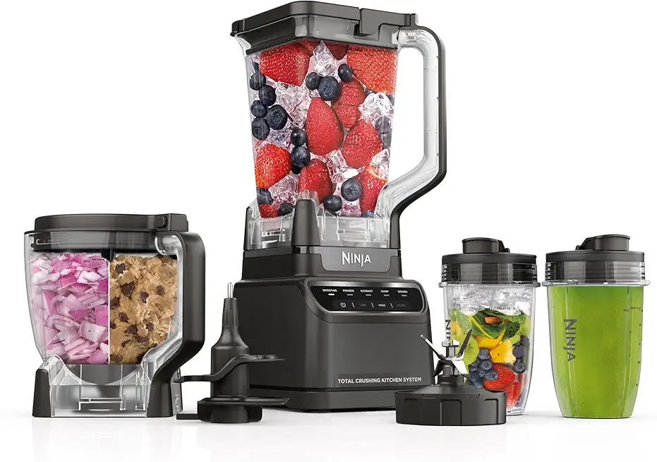 Blender, Kitchen System for-Smoothie, Frozen, Extract, Chop & Dough, Pitcher, 8-cup Food Processor Bowl, Smoothie Cup, Ninja Total Crushing, 1200 Watt, BPA Free, Dark Grey, BR601AMZ