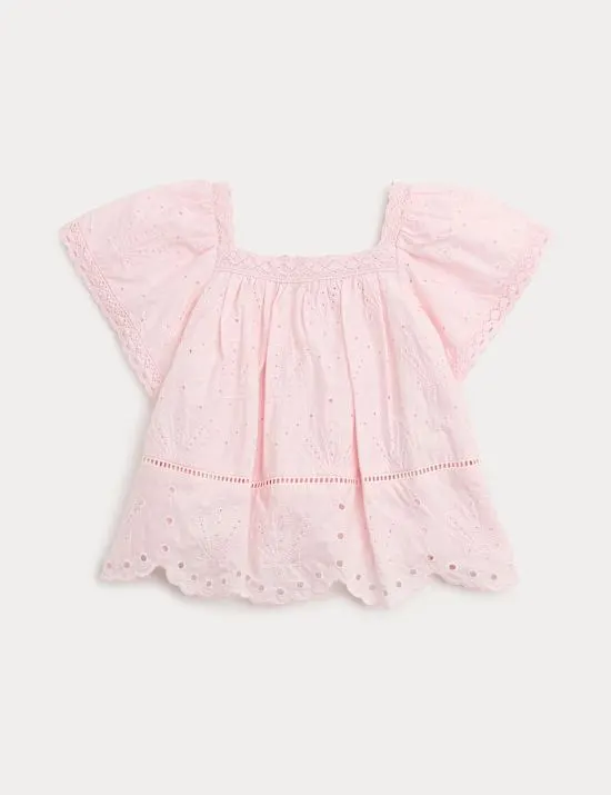 Pure Cotton Shell Broderie Top (2-8 Years)