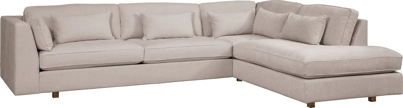 Hjellegjerde Dyp hjørnesofa 3,5 seter + hjørne + endemodul, armlen 4, stoff Anabela velg farge