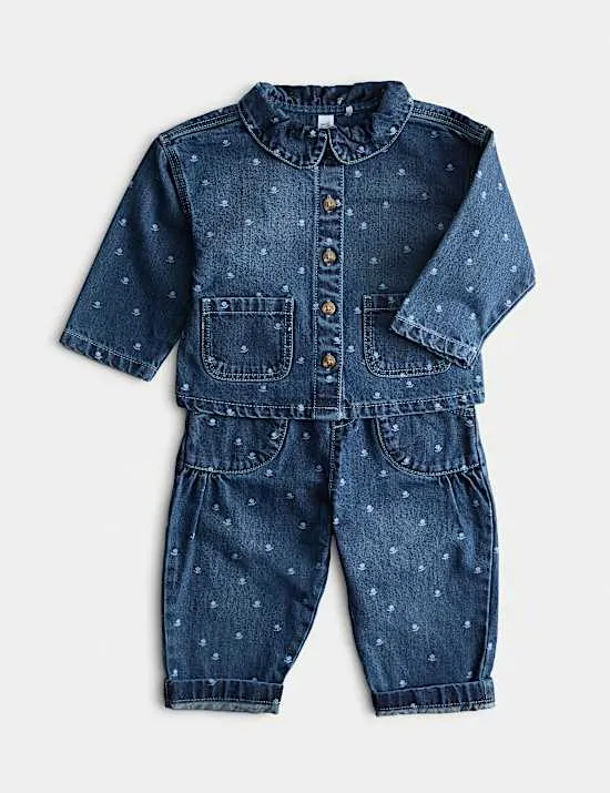 2-teiliges Outfit aus reinem Baumwoll-Denim (0–6 J.)