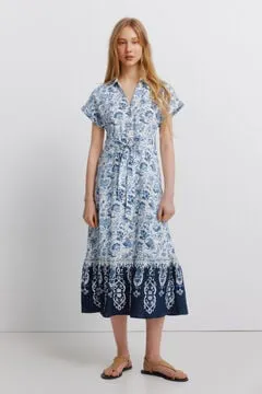 Vestido camisero lino estampado