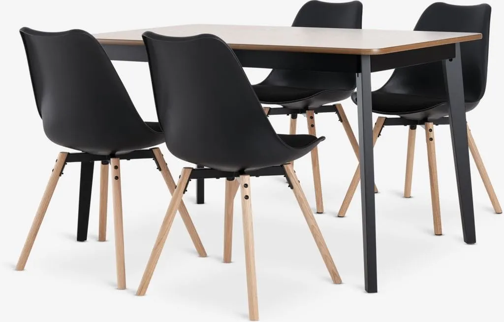 JEGIND Tavolo L130 cm rovere naturale + 4 KASTRUP Sedie nero