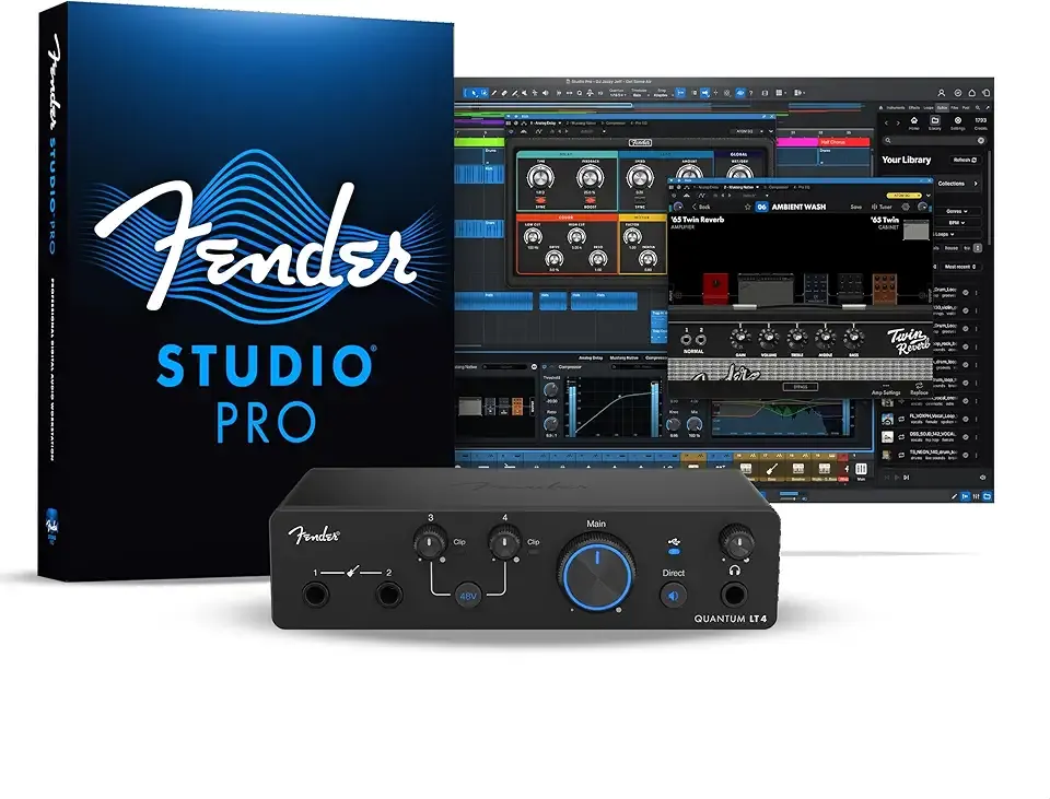 Fender Quantum LT 4 | 4x2 USB-C Audio Interface for Music Production, Dual MAX-HD Mic Preamps, Dual Instrument Inputs, Low-Latency Drivers, Loopback, Balanced Outputs, Headphone Amp, Mac & PC
