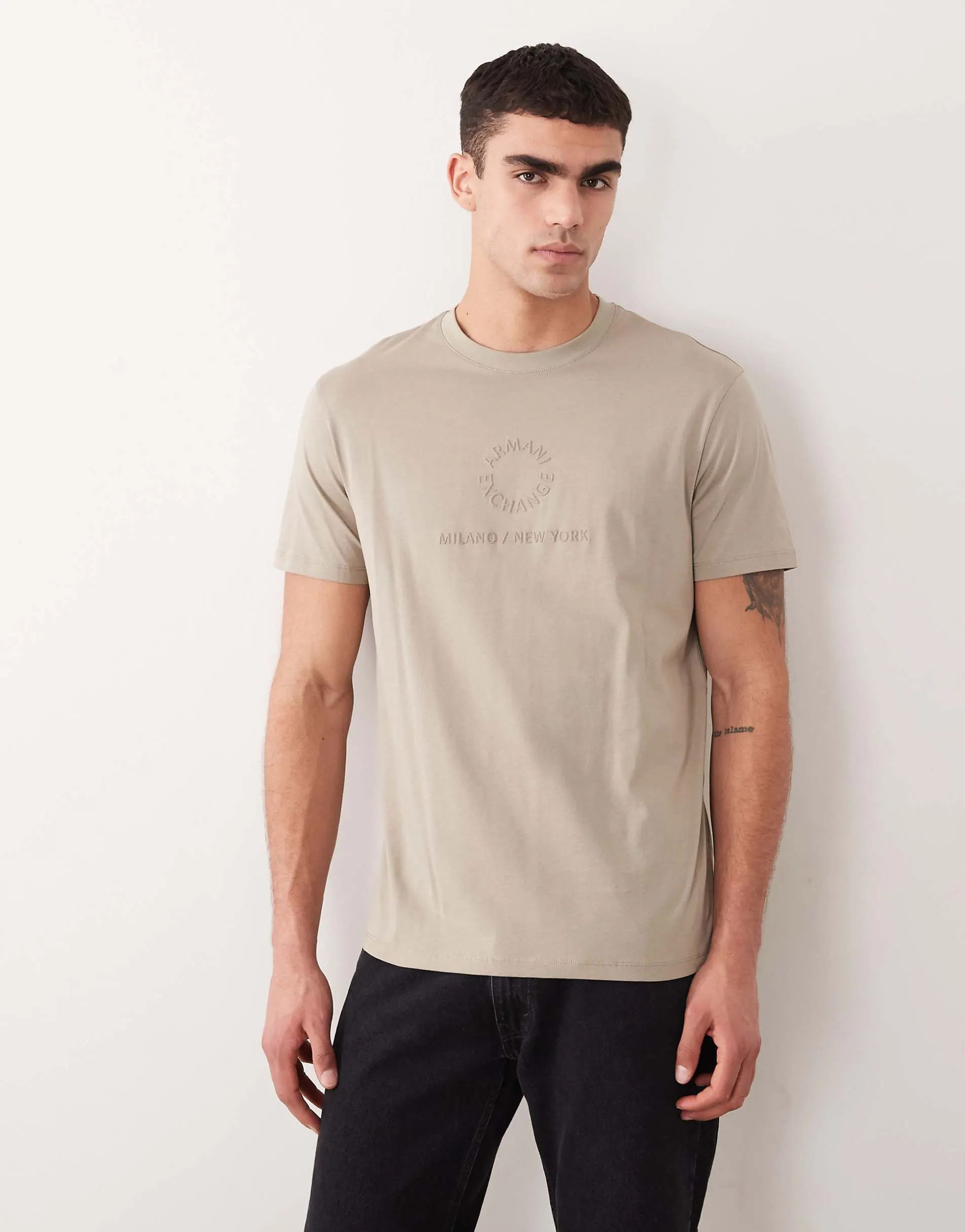 Armani Exchange central logo t-shirt in beige