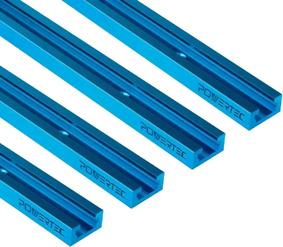 POWERTEC 71372V 36 Inch Double-Cut Profile Universal T-Track with Predrilled Mounting Holes, 4 Pack, T Track for Woodworking Jigs and Fixtures, Drill Press Table, Router Table, Workbench