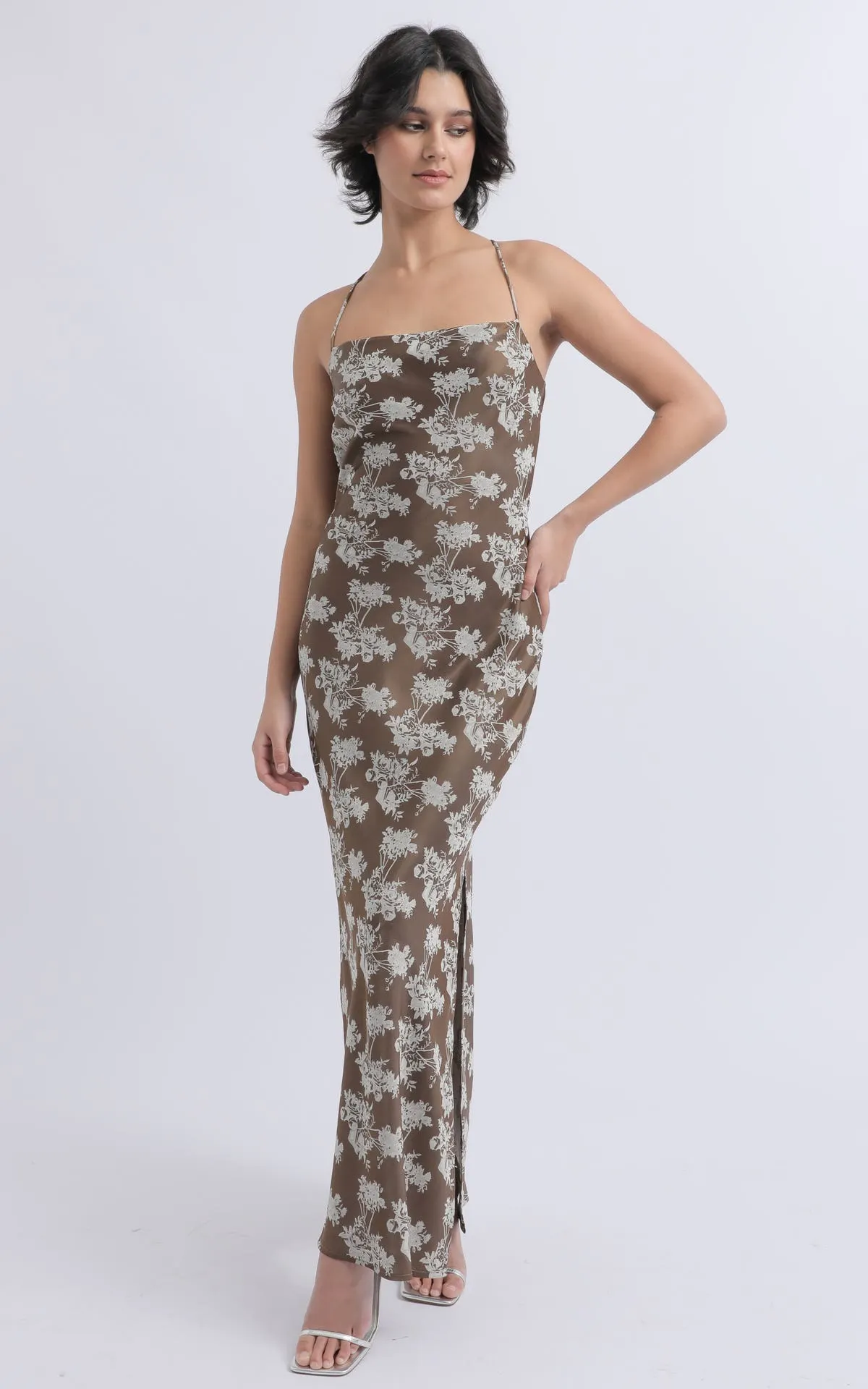 Satin Cowl Cross Back Gown