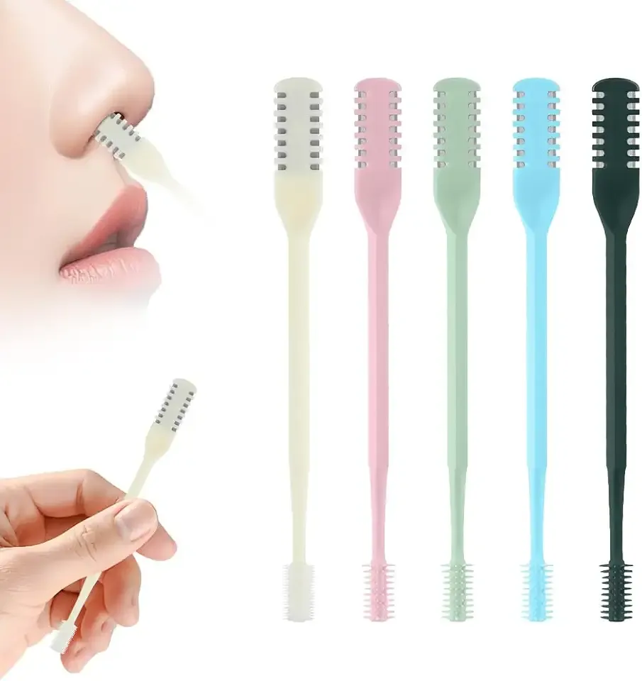 2-in-1 Nasal Hair Cutter, Manual Nose Hair Trimmer for Men & Women, 360° Rotating Dual-Sided Nose Hair Remover with Soft Cleaning Brush, Portable Travel Cleaning Tool (Mix, 5Pcs)