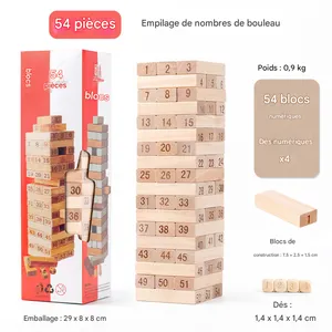 Mini Jenga, juego de mesa Jenga de madera de 54 piezas, incluye 4 dados, idea de regalo de Navidad