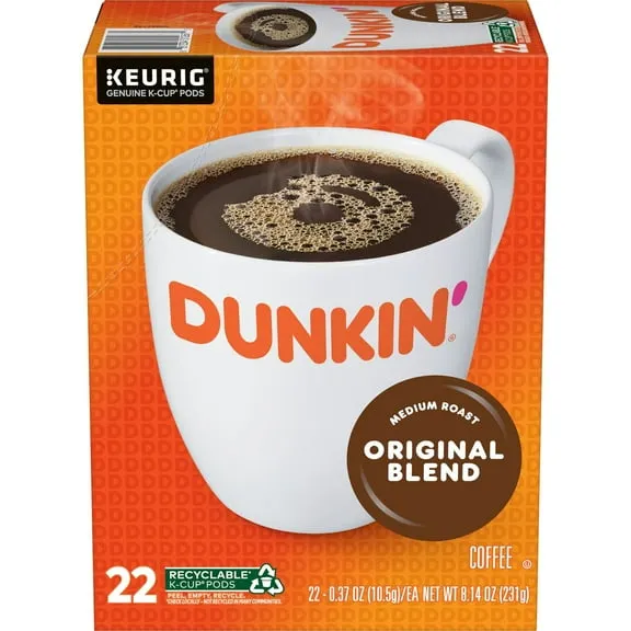 Dunkin Original Blend Medium Roast Coffee, Keurig K Cup Pods, 22 Count Box $17.97 $2.21/oz
