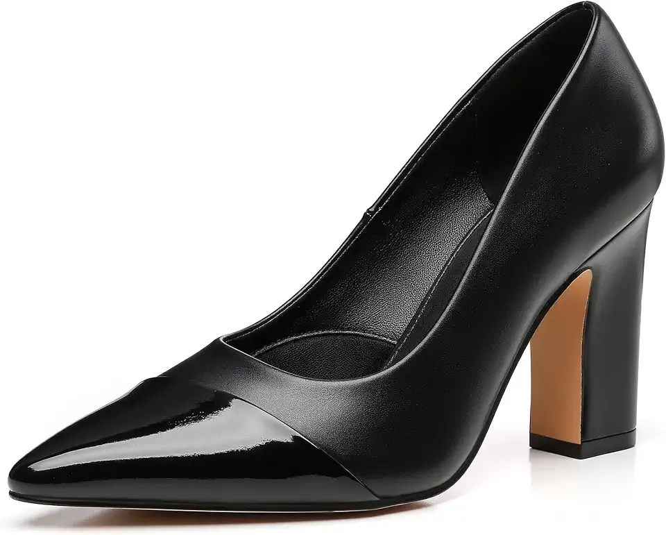 Heels for Women Closed Pointed Toe Chunky Pumps Shoes Women Block High Heels Comfortable Slip-On Dress Office Party Wedding Shoes 3.54" Heel