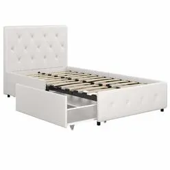 Dorel DHP Dakota Upholstered Platform Bed with Underbed Storage Drawers and Diamond ...