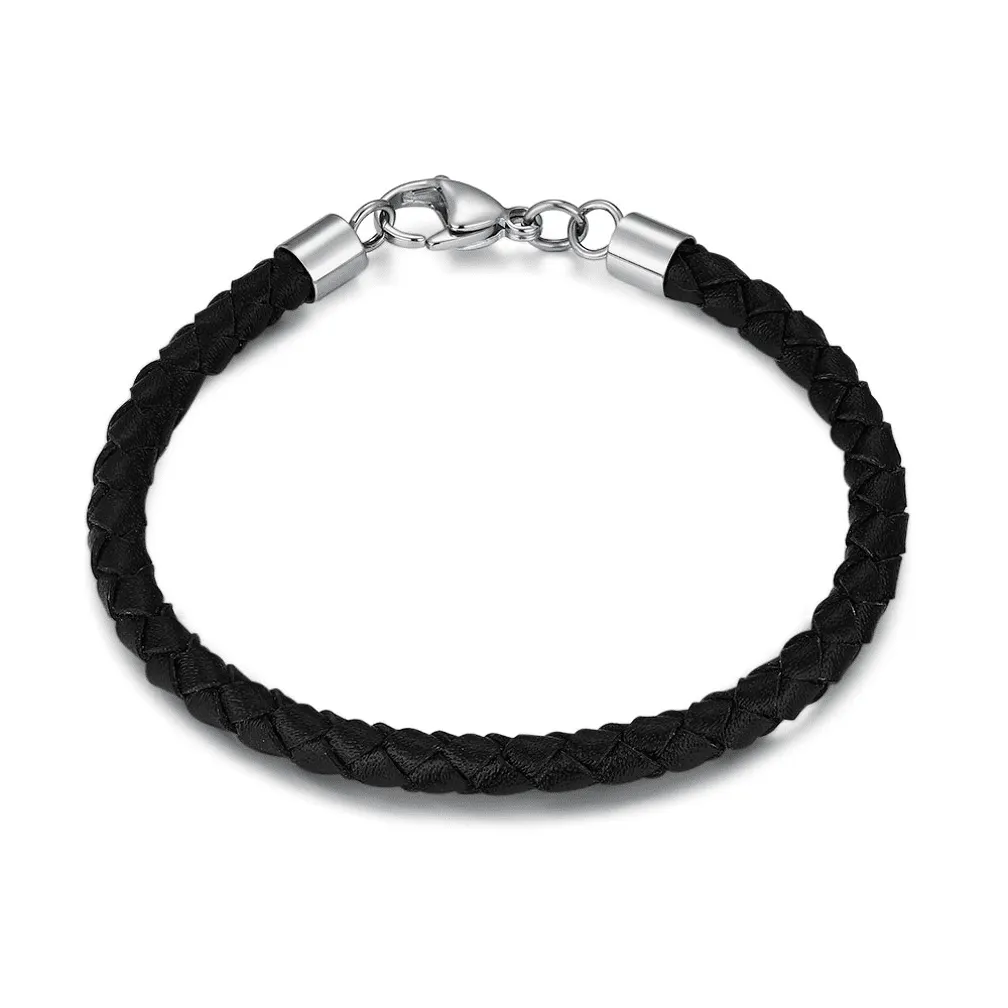 Armband, zwart gevlochten leer