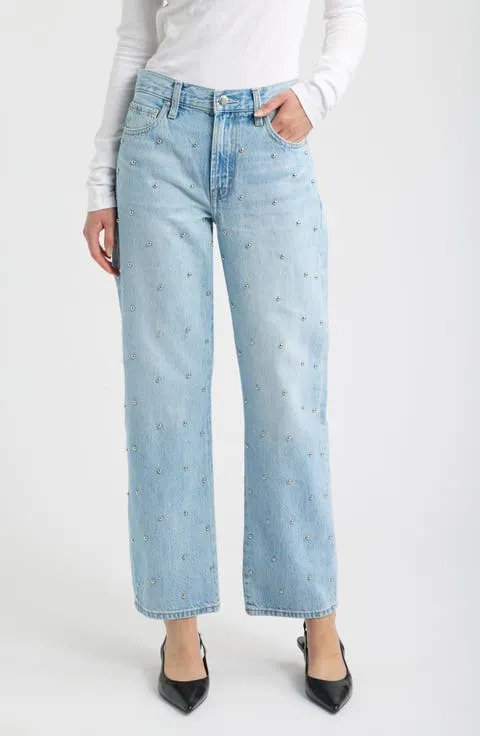 Lexi Distressed Studded Crop Barrel Jeans