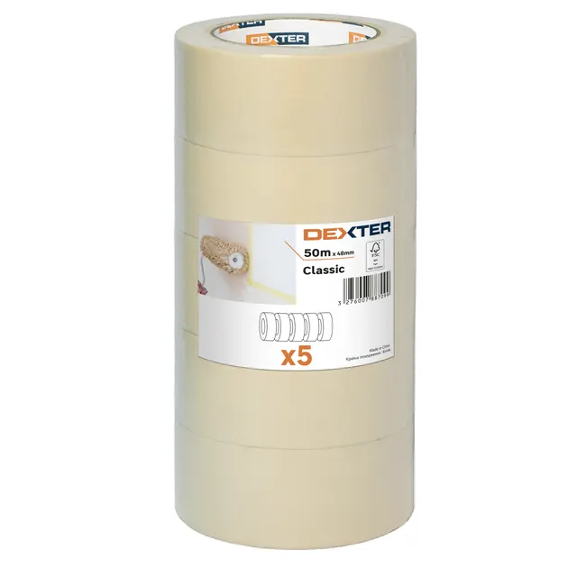 Nastro per mascheratura DEXTER 50 m x 48 mm superfici lisce, 5 pezzi