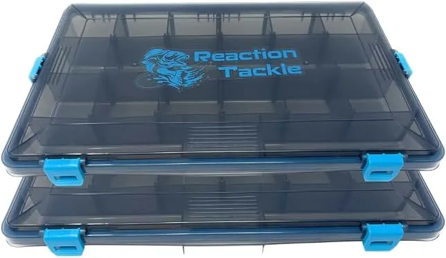 Reaction Tackle Standard Tackle Trays, Plastic Tackle Box Organizers with Four Secure Latches, Removable Dividers and Semi Transparent Lid f…