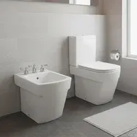 Combo Inodoro corto Hall + Depósito de apoyo 6 L + Bidet de apoyo + Tapa y asiento de resina hueso
