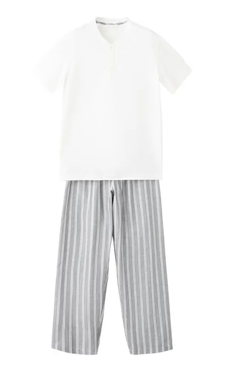 Cotton Pajama Henley & Pants Set
