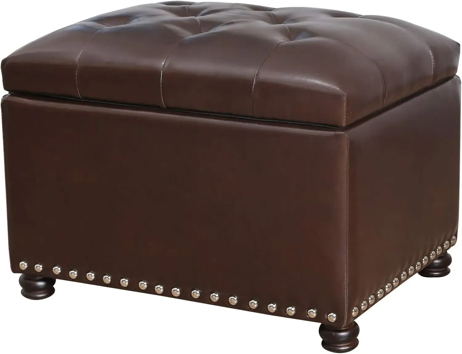 Joveco Faux Leather Storage Ottoman Bench Rectangle 24 Inch Foot Rest Ottomans (Brown)