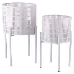 Set 2 porta vasi 20x36 cm e 25 x43 cm in ferro con piedistallo, bianco, Esté