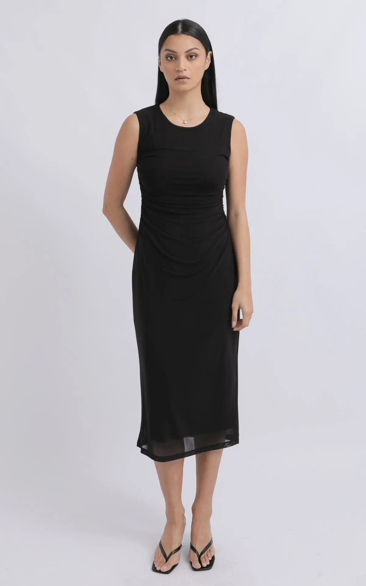 Mesh Ruched Waist Midi