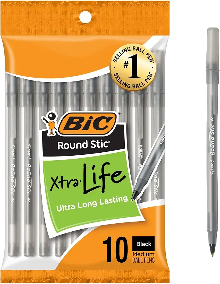 BIC Round Stic Black Ballpoint Pens, Medium Point, 1.0mm, 10-Count | Bulk Pack for Office or School, Flexible Round Barrel for Comfort, Smooth Ink for Consistent Writing, Dependable Performance