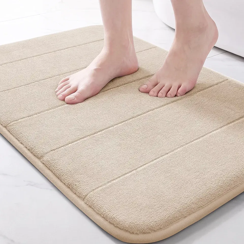 Yimobra Memory Foam Bath Mat, Soft Absorbent Bathroom Rug, 24x17, Beige