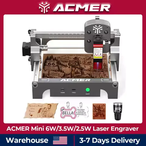 ACMER Mini Laser Engraver Machine Portable CNC Laser Cutting Machine Woodworking Tool for Logo Wood Acrylc Beginner 130x130mm