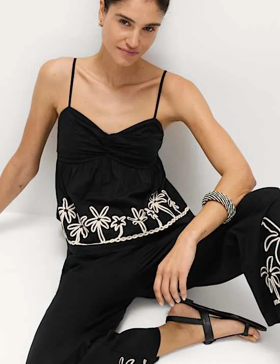 Pure Cotton Embroidered Cami Beach Top