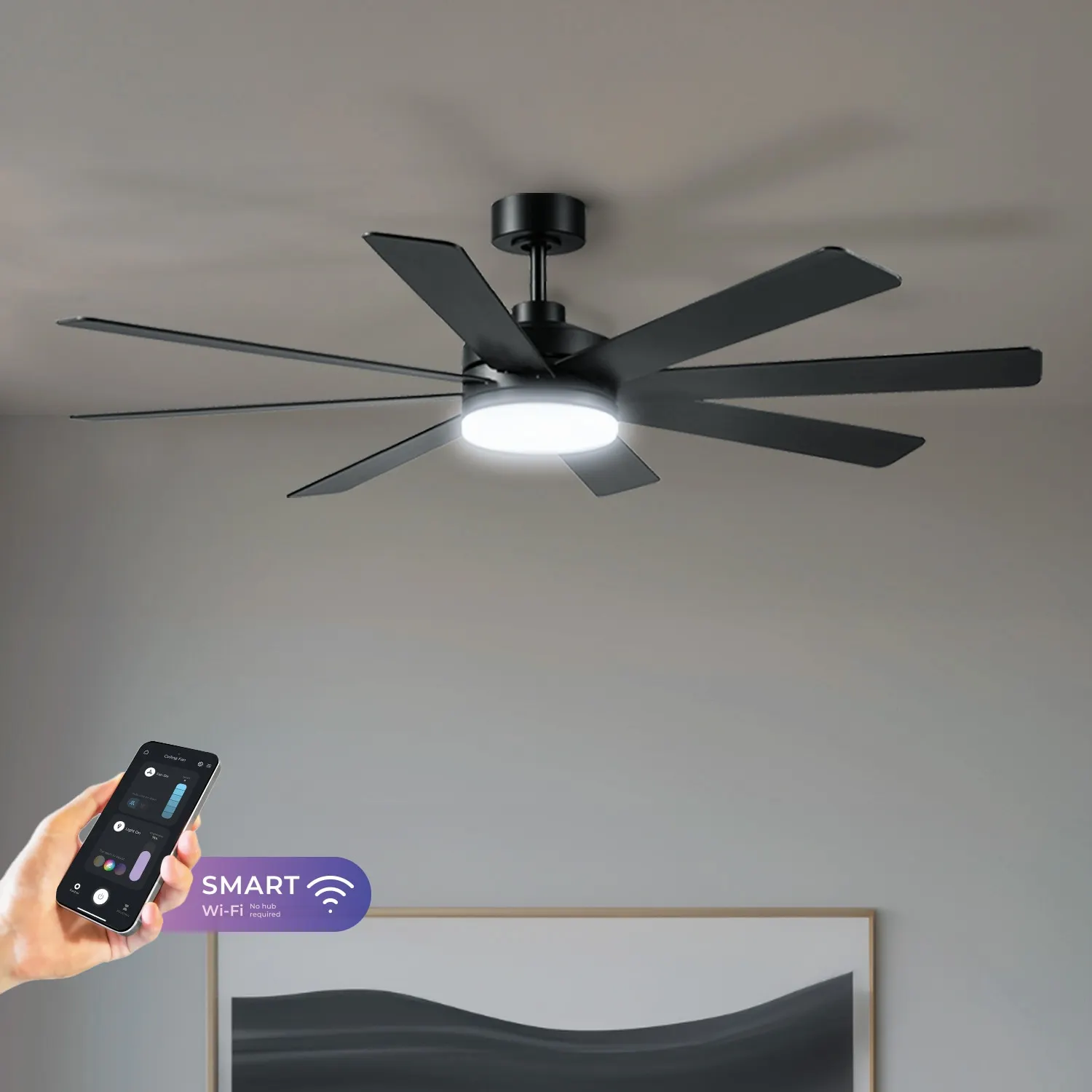 Globe Electric Colossus 60-in Matte Black LED Covered Outdoor Ceiling Fan With Light and Remote Control Included