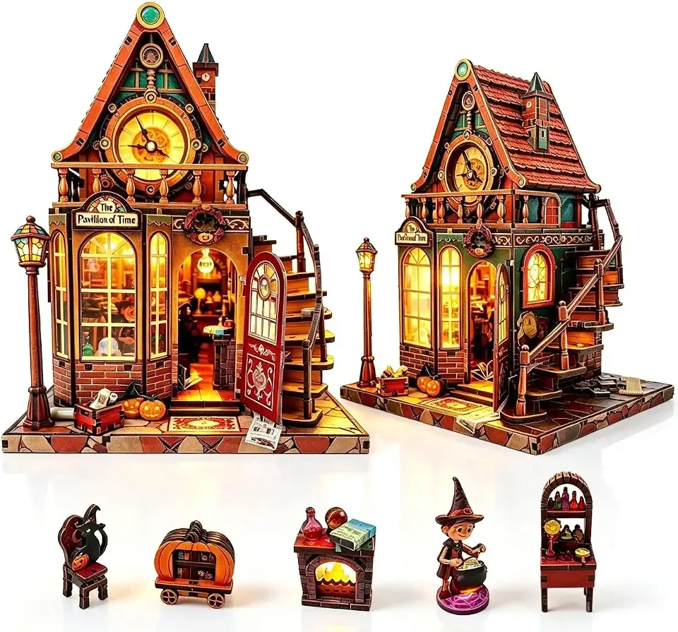 Halloween DIY Miniature House Kit, 3D Wooden Puzzle, Wheel of Time