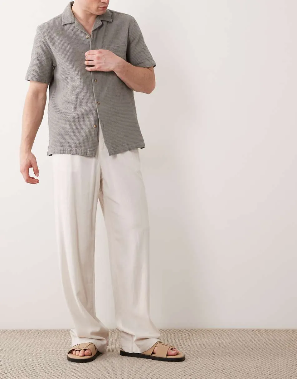 ASOS DESIGN baggy linen blend trousers in stone