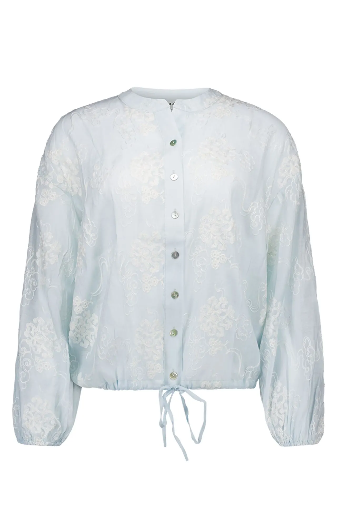 Lichtblauwe blouse met borduursels