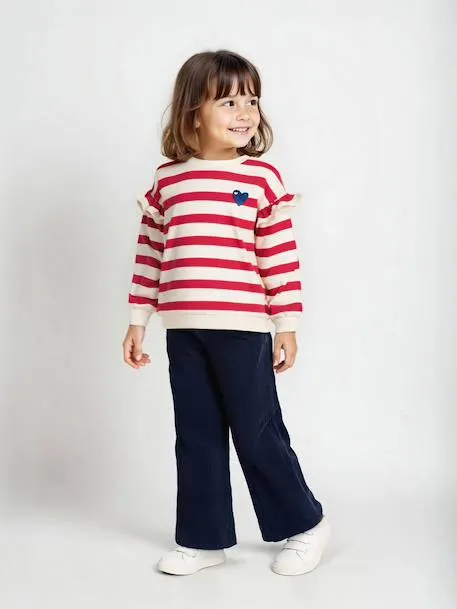 Pantalon fille large velours côtelé style paperbag - marine