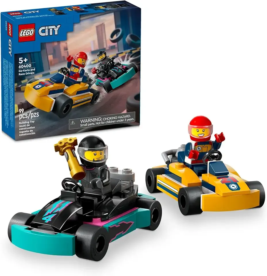 City Go-Karts and Race Drivers Toy Playset, 2 Driver Minifigures, Racing Vehicle Car Toy, Fun Race Car Toy Gift for Kids Aged 5 and Up, 60400
