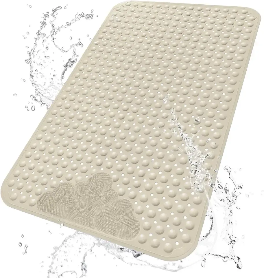 Extra Large Shower Foot Scrubber Mat, Yonala 47x32 Inch Non Slip Shower Mats for Elderly, Anti Slip Shower Mat with Suction Cups, Soft Trimmable TPE Shower Mat for Walk in Shower Stall, Heavy Mat