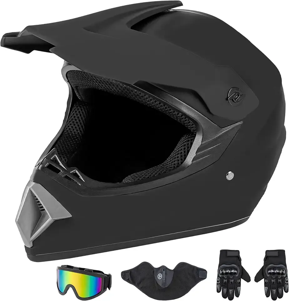 CARTMAN Matte Black Adult Full Helmet Large, DOT Approved ATV Dirt Bike | Matte black full-face. Adult/Teen. DOT ABS, vented, weatherproof, adjustable. Goggles/gloves. Street, dirt, snow.
