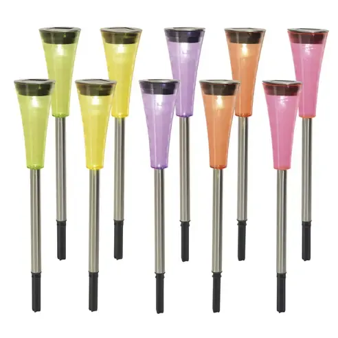 10er-Set LED-Solar-Erdspieße - 5 Farben - 25 cm