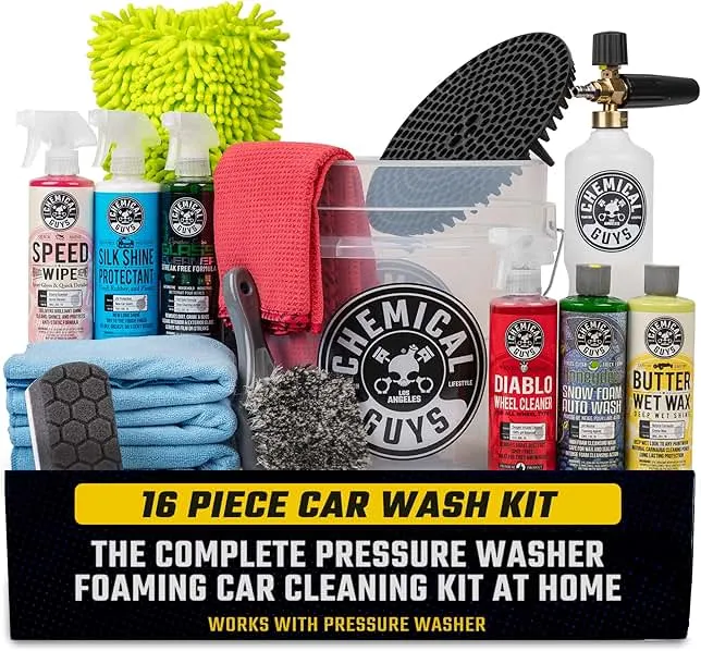 Chemical Guys 16-Piece Arsenal Builder Car Wash Kit with Foam Cannon, Bucket, and 6 x 16 oz Care Chemicals - Car Detailing Kit Works with Pressure Washers, Trucks, SUVs, Motorcycles, and More
