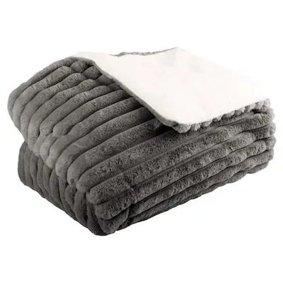 Lavish Home Faux Fur Throw Blanket Gray 60-in x 70-in Polyester Throw