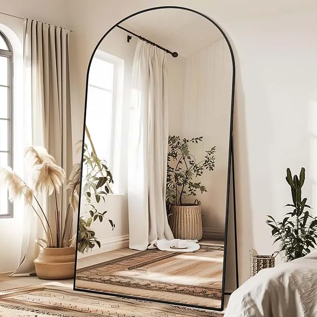 Antok Full Length Mirror, 91"x46" Floor Mirror, Arched Floor Standing Freestanding Arch Full Body Mirrors with Stand for Bedroom, Hanging Mounted for Living Room Cloakroom,Black