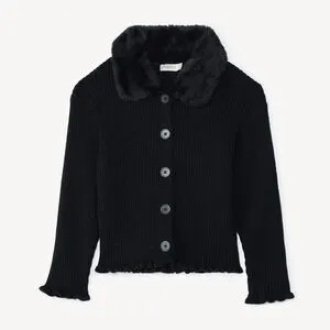 Gilet manches longues en tricot et col fausse fourrure fille