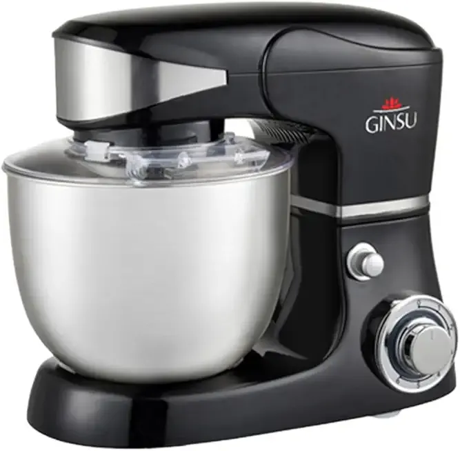 GINSU 6-Speed Electric Stand Mixer, 400W Motor, Stainless Steel Bowl, Whisk, Dough Hooks & Flat Beater, Black Kitchen Mixer