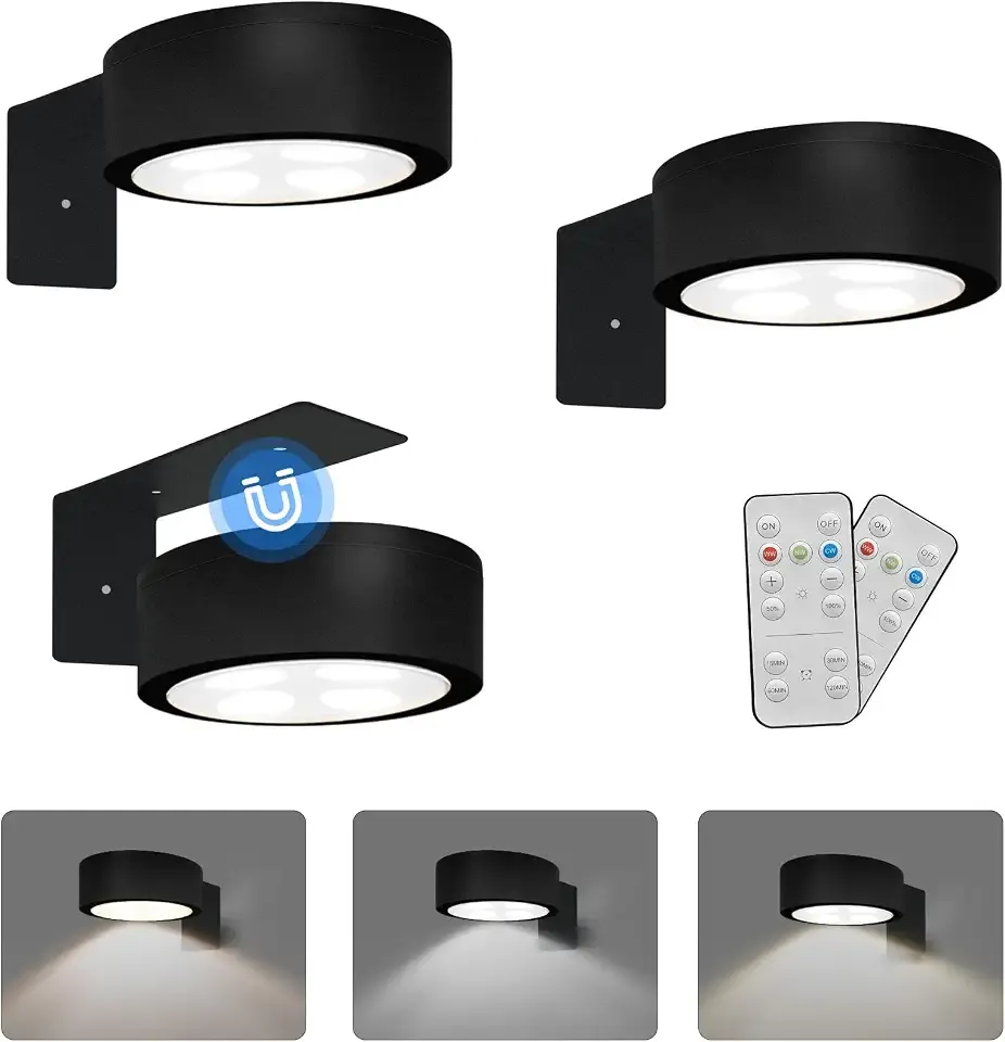 Xuolder Battery Operated Picture Lights Magnetic Paining Light with Remote | 3Pcs LED Wireless Wall Light with 3 Lighting Dimmable Timer Art Display Light for Poster Artwork Home Wall Decor Puck Lights