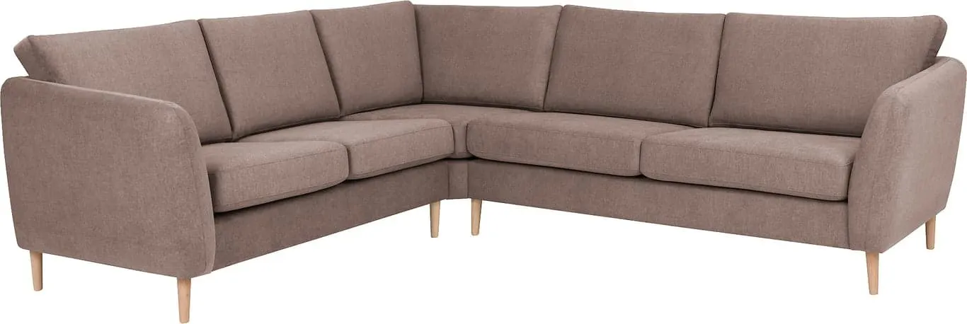 Sone høy hjørnesofa Modulsofa. 2 seter + hjørne + 2,5 seter i stoff 314/Mine medium brown med armlene W2