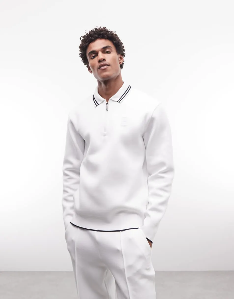 Lacoste Tennis Performance 1/4 zip logo sweatshirt in white