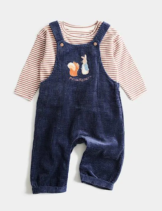 Latzhosen-Outfit mit hohem Baumwollanteil und Peter Rabbit™ Motiv (0–3 Jahre)