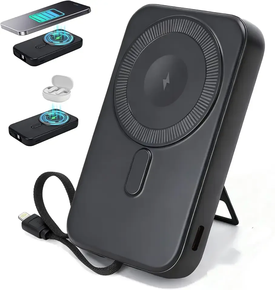 Magnetic Wireless Power Bank,10000mAh Portable Charger with Stand 22.5W MagSafe Fast Charging, Magnet Wireless Battery Pack Travel Essentials Power Bank Compatible with iPhone 17/16/15/14/13/12 Series