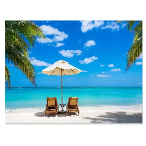 Turquoise Beach with Chairs - Seashore Photo Canvas Print - 40x30