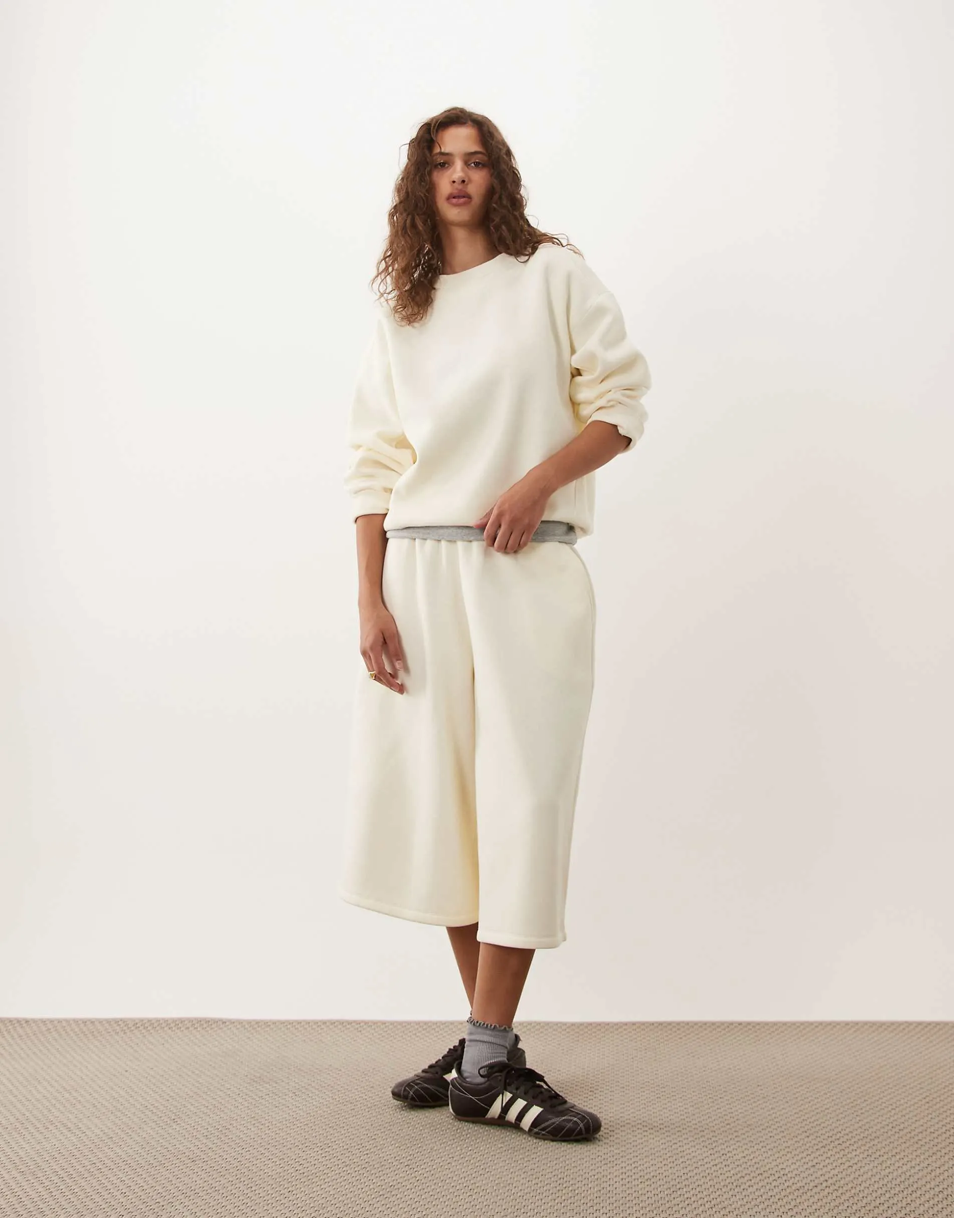 ASOS DESIGN jersey jogger short co-ord in cream